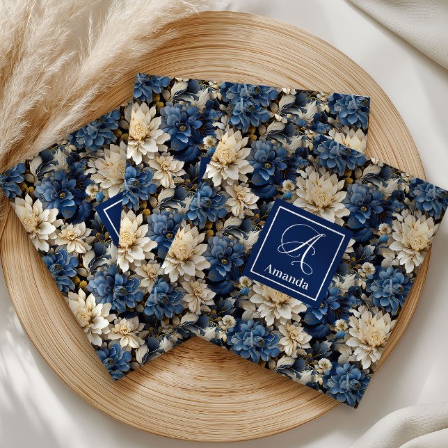 Chic Blue White Flowers Personalized Cloth Napkins (Chic Blue White Flowers Personalized Cloth Napkins)