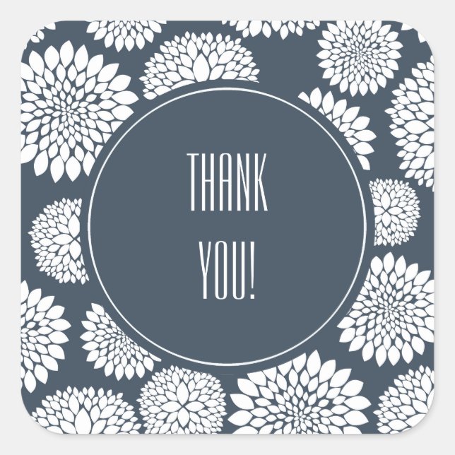 Chic Blue White Flowers Square Sticker (Front)