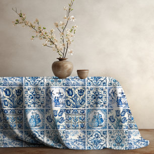 Chic Blue White French Toile Dolls Floral Tablecloth