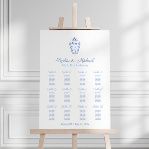 Chic Blue White Ginger Jar Wedding Seating Chart Foam Board