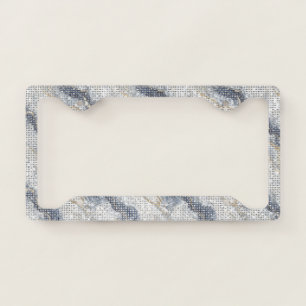 Chic Blue White Gold Wavy Abstract Sparkle License Plate Frame