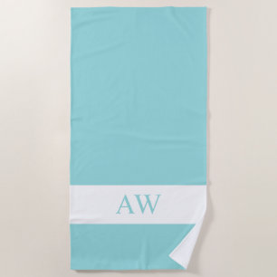 Chic Blue White Monogrammed Beach Towel