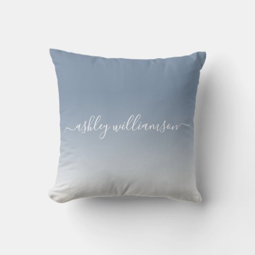 Chic Blue White Ombre Effect Monogram Name Throw Pillow
