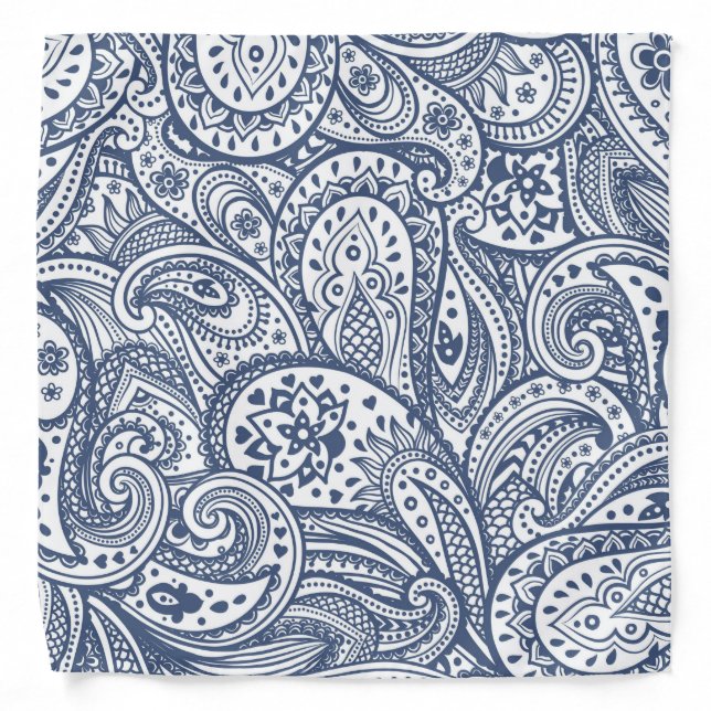 Chic Blue White Paisley Pattern Bandana (Front)