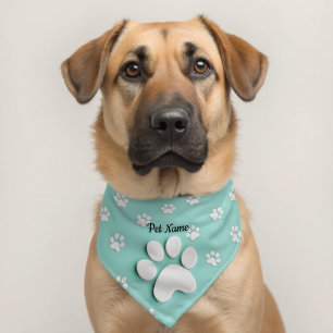Chic Blue White Paw Dog Bandana Pet Bandana Collar