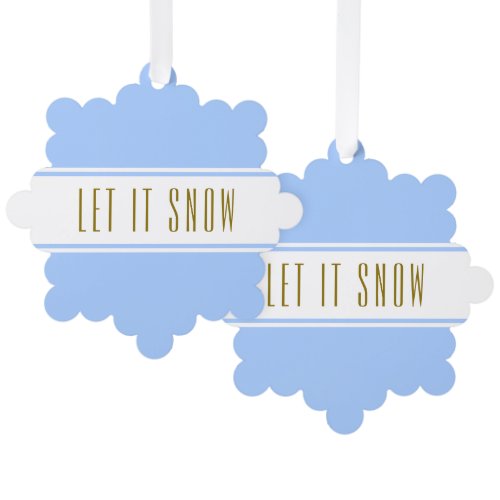 Chic Blue White Racing Stripes Festive LET IT SNOW Ornament Card