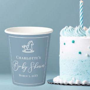 Chic Blue White Rocking Horse Baby Shower Paper Cups