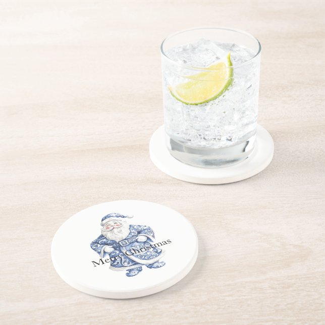 Chic Blue White Santa Christmas Coaster (Side)