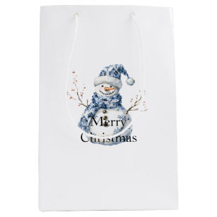 Chic Blue White Snowman Christmas Medium Gift Bag