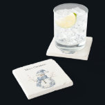 Chic Blue White Snowman Christmas Stone Coaster<br><div class="desc">Chic Blue White Snowman Christmas</div>