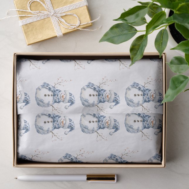 Chic Blue White Snowman Christmas Tissue Paper (Gift)