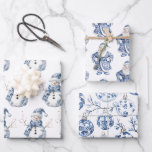 Chic Blue White Snowman Santa Christmas Wrapping Paper Sheets<br><div class="desc">Chic Blue White Snowman Santa Ornaments Christmas</div>