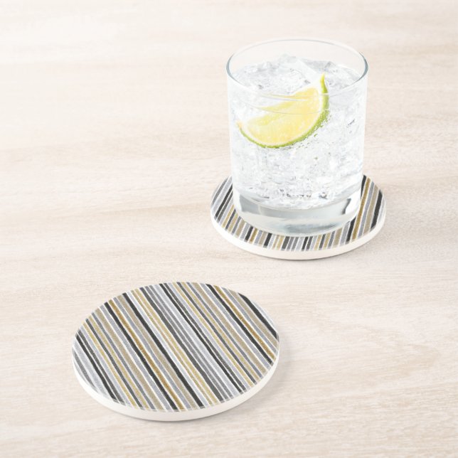 Chic Blue White Stripes Coaster (Side)