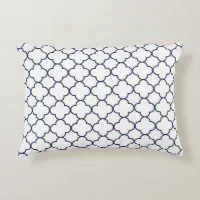 Navy Blue Quatrefoil White Monogram L Throw Pillow for Sale by