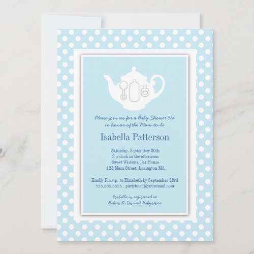 Chic Blue | White Teapot Baby Shower Tea Party Personalized Invite