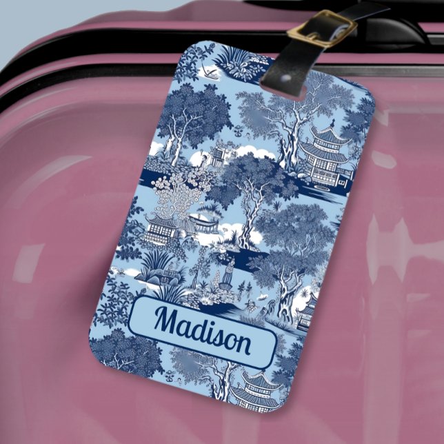 Chic Blue white willow chinoiserie cottage  Luggage Tag (Creator Uploaded)