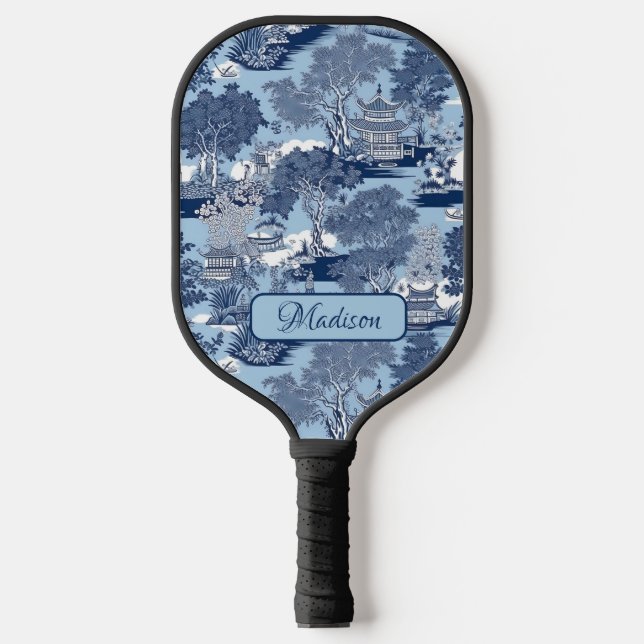 Chic Blue white willow chinoiserie cottage  Pickleball Paddle (Front)