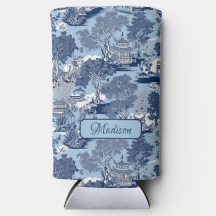Chic Blue white willow chinoiserie cottage Seltzer Can Cooler