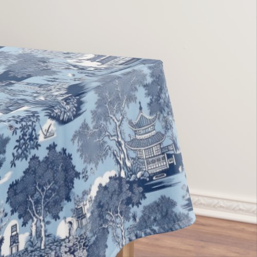 Chic Blue white willow chinoiserie cottage  Tablecloth