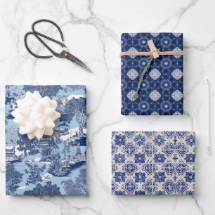 Chic Blue white willow chinoiserie toile Wrapping Paper Sheets