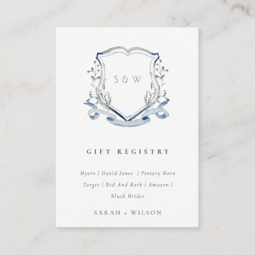 Chic Blue Wildflower Crest Wedding Gift Registry Enclosure Card