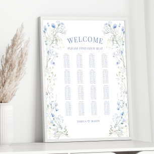 Chic Blue Wildflower Meadow Wedding Seating Chart