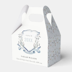Chic Blue Wildflower Watercolor Crest Graduation  Favor Boxes