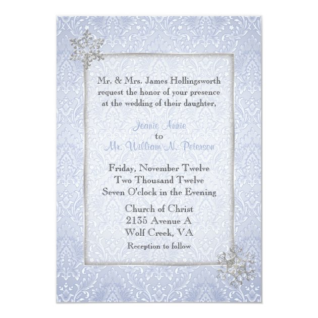 Chic Blue Winter Snowflake Wedding Invitation