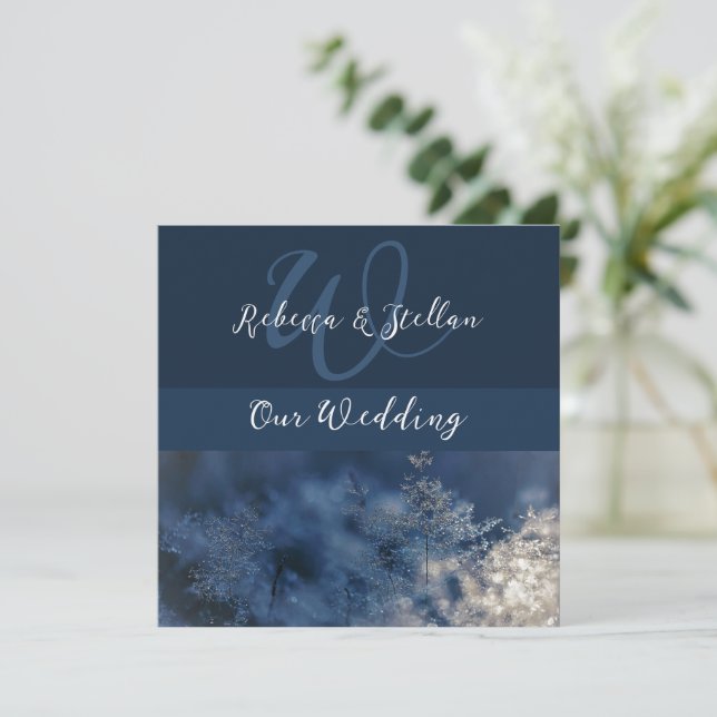 Chic Blue Winter Wedding Invitation (Standing Front)