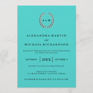 Chic Blue with Black and White Wreath Invitation