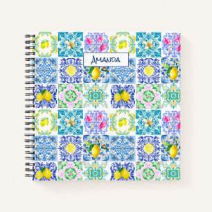Chic Blue Yellow Sicilian Majolica Tile Pattern Notebook