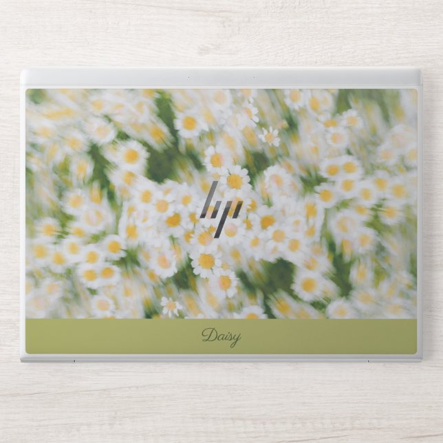 Chic Blurred Daisy Floral Green HP Laptop Skin (Front)