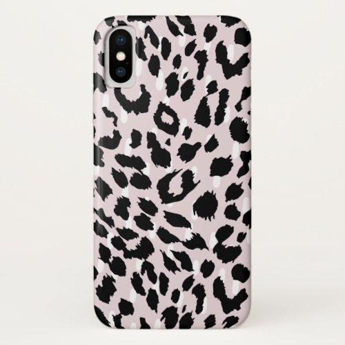 Chic Blush and Black Animal Print with Dots iPhone X Case
