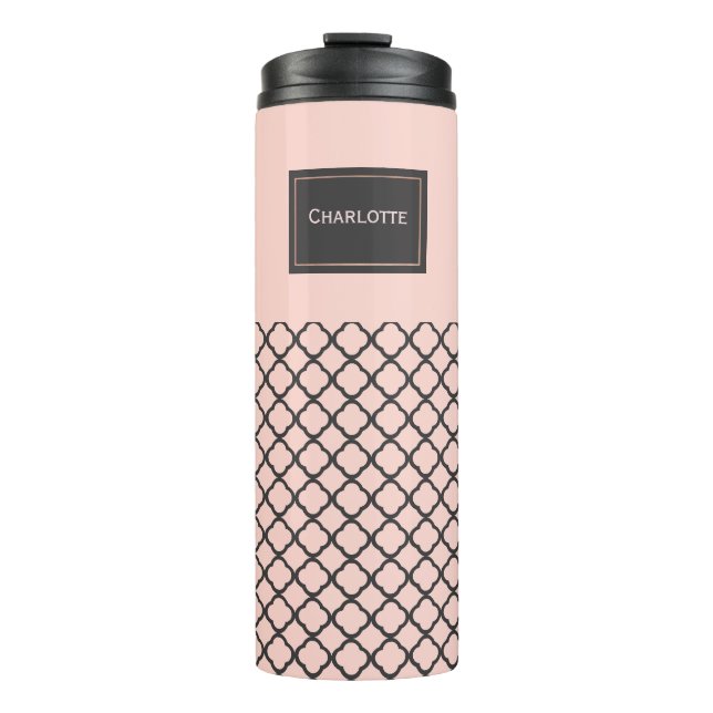 Chic Blush and Black Pattern Thermal Tumbler (Front)