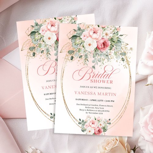 Chic Blush and Gold Dusty Rose Bridal Shower Card