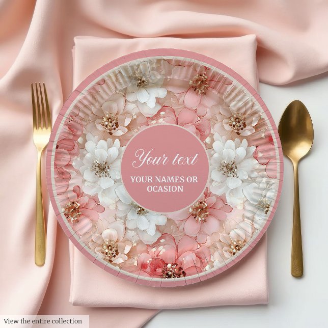Chic blush and gold floral 50th birthday plate (Chic blush and gold floral 50th birthday plate)