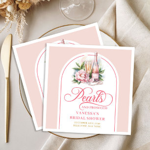 Chic blush and gold napkins pearls and prosecco