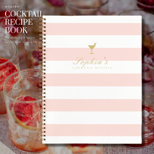 Chic Blush and Gold Stripe Blank Cocktail Recipe Notebook