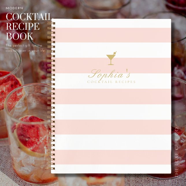 Chic Blush and Gold Stripe Blank Cocktail Recipe Notebook (Creator Uploaded)