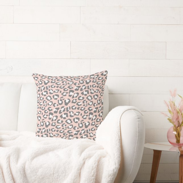 Chic Blush and Gray Leopard Animal Print Throw Pillow (Couch)