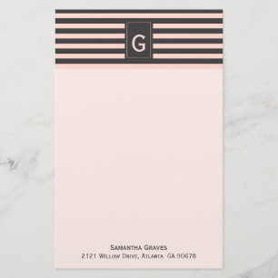Chic Blush and Gray Monogrammed Stationery