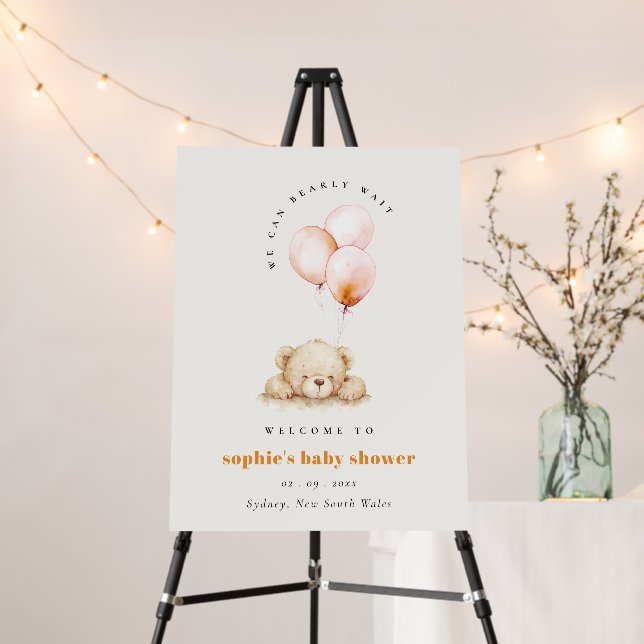 Chic Blush Bearly Wait Balloon Baby Shower Welcome Foam Board (In Situ (Stand))
