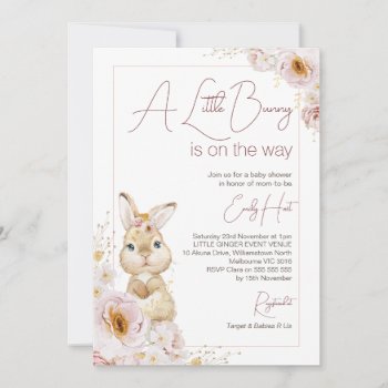 Chic Blush Boho Floral Bunny Baby Shower  Invitation by figtreedesign at Zazzle