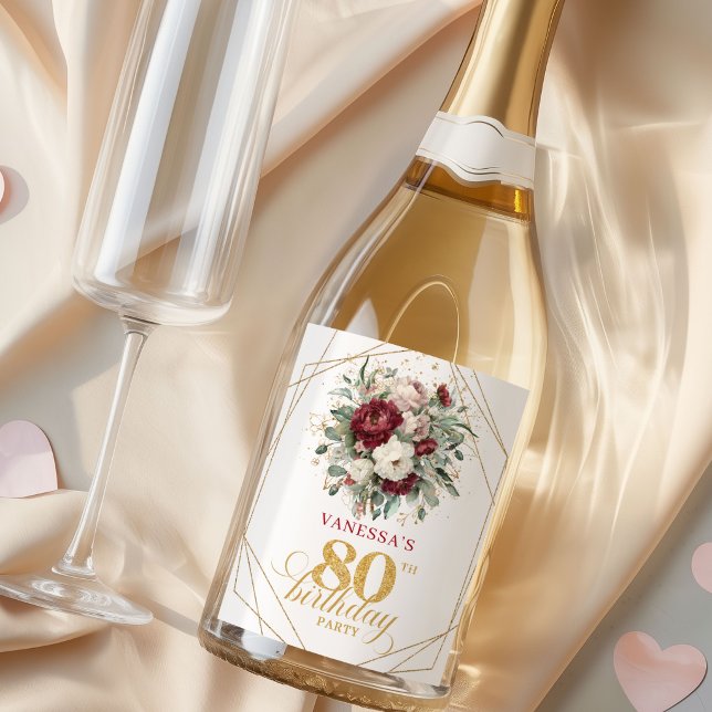 Chic Blush Burgundy 80th Birthday Champagne Labels (Chic Blush Burgundy 80th Birthday Champagne Labels)