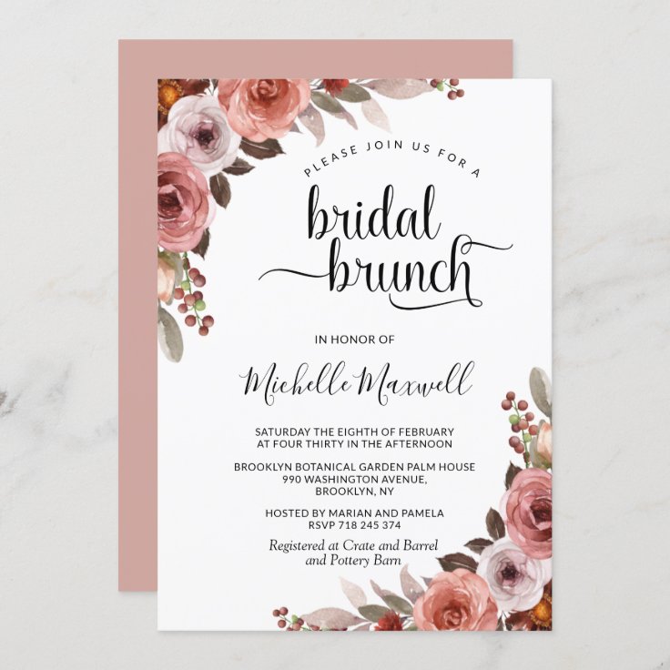 Chic Blush Burgundy and Pink Floral Bridal Brunch Invitation | Zazzle