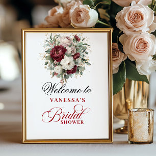 Chic Blush Burgundy Bridal Shower Welcome Poster