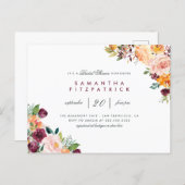Chic Blush & Burgundy Floral Bridal Shower Invitation Postcard (Front/Back)