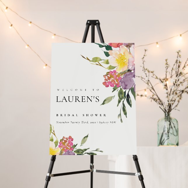Chic Blush Burgundy Floral Bridal Shower Welcome Foam Board (In Situ (Stand))