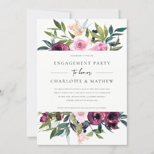 CHIC BLUSH BURGUNDY FLORAL BUNCH ENGAGEMENT PARTY INVITATION