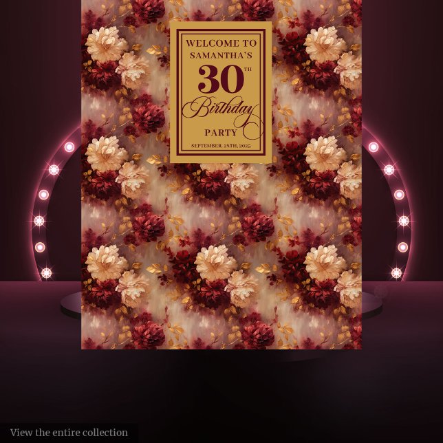 Chic Blush Burgundy Gold 30th Birthday Backdrop  (Chic Blush Burgundy Gold 30th Birthday Backdrop Decor)